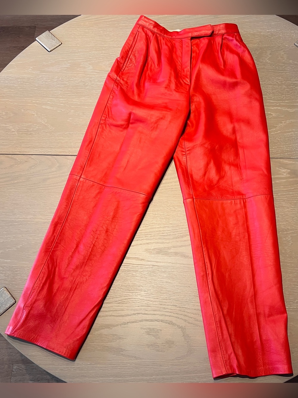Vintage Saks Fifth Avenue Leather Pants Women’s Size 8 Red Lambskin High Waisted